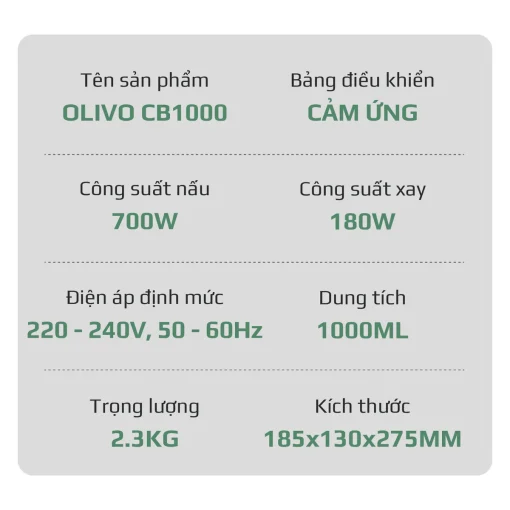 Máy Xay Nấu Đa Năng OLIVO CB1000 – Dung Tích 1L, Nắp INOX Kính Cường Lực, 9 Chế Độ, Chống Trào Tuyệt Đối - Hình ảnh 31
