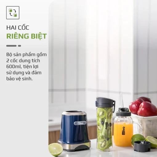 Máy Xay Sinh Tố OLIVO MB300 – 2 Cốc Linh Hoạt, Xay Đá Bào, Sinh Tố, Smoothie – Dung Tích 600ML - Hình ảnh 4
