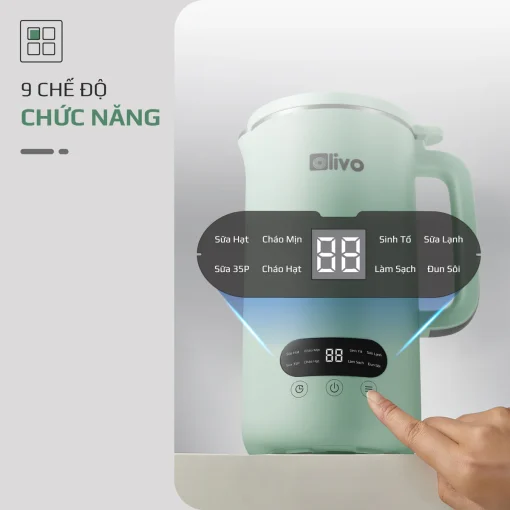Máy Xay Nấu Đa Năng OLIVO CB1000 – Dung Tích 1L, Nắp INOX Kính Cường Lực, 9 Chế Độ, Chống Trào Tuyệt Đối - Hình ảnh 4