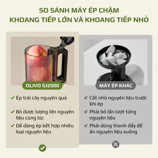 Máy Ép Chậm OLIVO SJ2000 – Khoang Tiếp Lớn, Củ Ép Lưỡi Cắt Thông Minh, Thiết Kế Sang Trọng - Hình ảnh 5