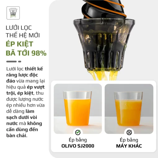 Máy Ép Chậm OLIVO SJ2000 – Khoang Tiếp Lớn, Củ Ép Lưỡi Cắt Thông Minh, Thiết Kế Sang Trọng - Hình ảnh 10