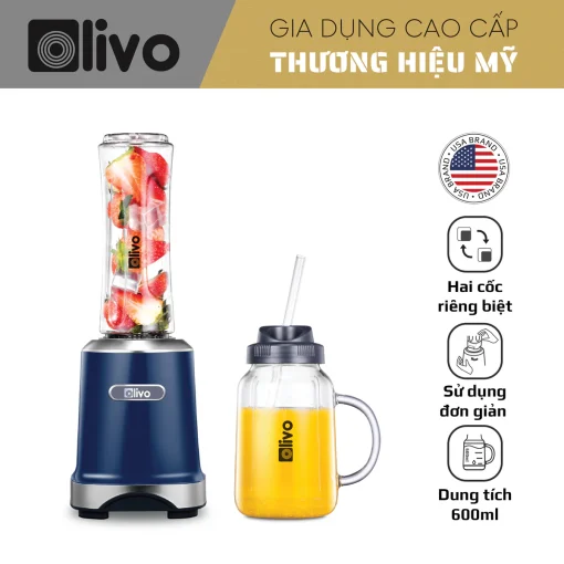 Máy Xay Sinh Tố OLIVO MB300 – 2 Cốc Linh Hoạt, Xay Đá Bào, Sinh Tố, Smoothie – Dung Tích 600ML