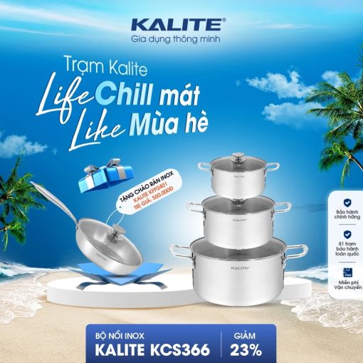Bộ 3 nồi inox liền khối KALITE KCS366 – Bộ 3 size 18-20-24cm linh hoạt, inox 304 cao cấp, sử dụng mọi loại bếp.