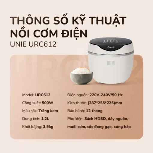 Nồi cơm điện tử UNIE URC612-lòng nồi inox, 12 chế độ cài đặt sẵn 1.2L - Hình ảnh 8