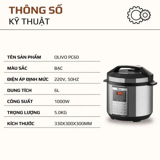 Nồi Áp Suất Điện Đa Năng OLIVO PC60 - 16 Chức Năng - Dung Tích 6L - Hình ảnh 20