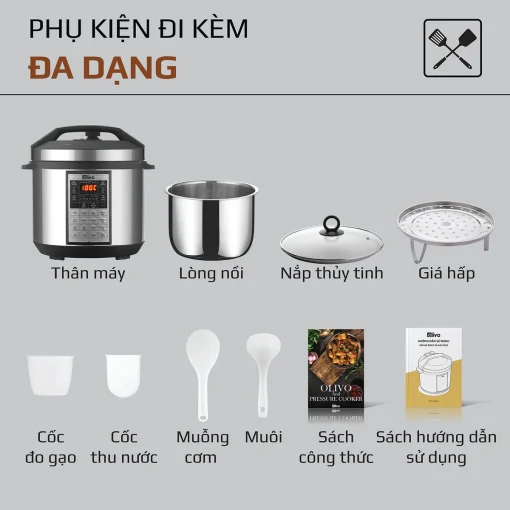 Nồi Áp Suất Điện Đa Năng OLIVO PC60 - 16 Chức Năng - Dung Tích 6L - Hình ảnh 21