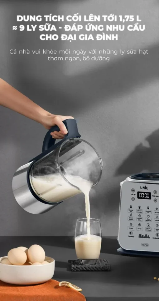 Máy làm sữa hạt UNIE V9S PRO dung tích 1,75L, xay nấu siêu êm - Hình ảnh 6