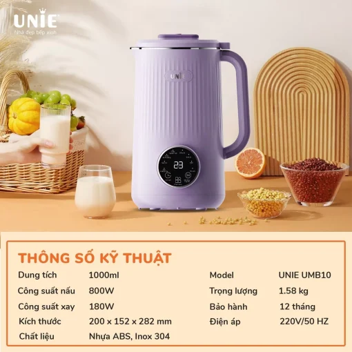 Máy làm sữa hạt UNIE UMB10 dung tích 1L, 8 chức năng xay nấu - Hình ảnh 7