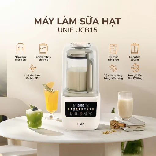 Máy làm sữa hạt UNIE UCB15, giảm ồn 30%, 10 chức năng nấu-1.5L - Hình ảnh 2