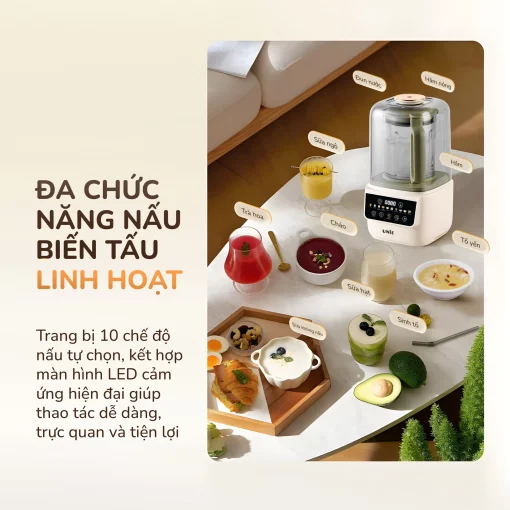 Máy làm sữa hạt UNIE UCB15, giảm ồn 30%, 10 chức năng nấu-1.5L - Hình ảnh 3