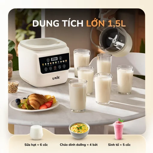 Máy làm sữa hạt UNIE UCB15, giảm ồn 30%, 10 chức năng nấu-1.5L - Hình ảnh 7