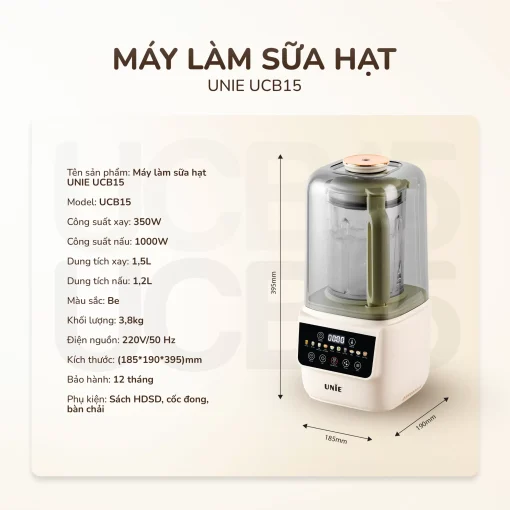 Máy làm sữa hạt UNIE UCB15, giảm ồn 30%, 10 chức năng nấu-1.5L - Hình ảnh 19