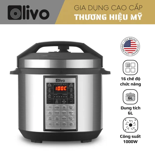 Nồi Áp Suất Điện Đa Năng OLIVO PC60 - 16 Chức Năng - Dung Tích 6L