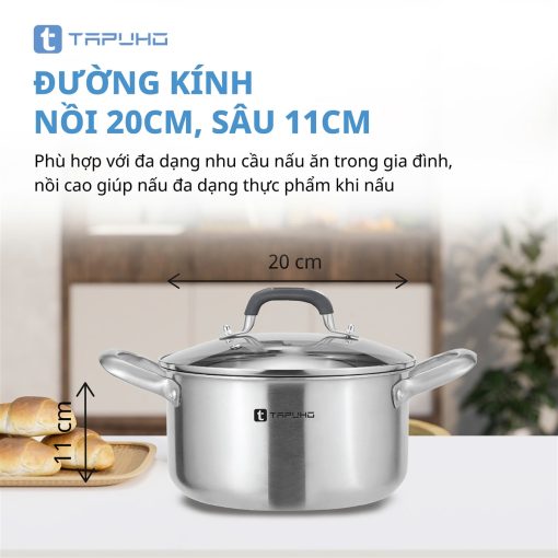 Nồi Inox Cao cấp 3 lớp liền khối TAPUHO TP3739 Chất liệu Thép không gỉ cao cấp - Hình ảnh 9