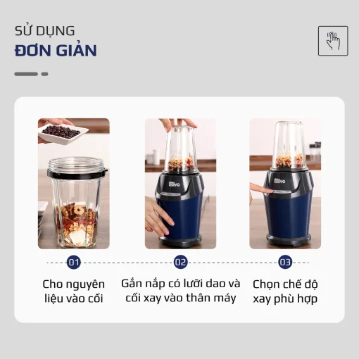 Máy Xay Sinh Tố OLIVO MB1000 – 3 Cốc Xay Linh Hoạt, Xay Đá, Smoothie, Đồ Ăn Dặm, Công Suất 1000W - Hình ảnh 12