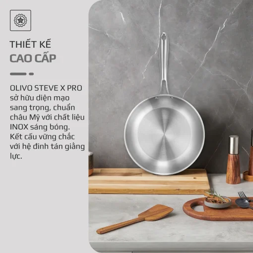 Chảo Inox OLIVO STEVE X PRO – Chống Dính Tự Nhiên, Đáy 5 Lớp, Dùng Mọi Loại Bếp-24cm - Hình ảnh 12