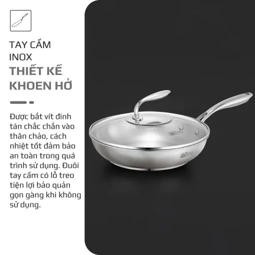 Chảo Inox OLIVO STEVE X PRO – Chống Dính Tự Nhiên, Đáy 5 Lớp, Dùng Mọi Loại Bếp-24cm - Hình ảnh 13