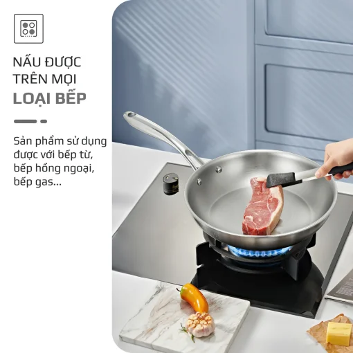 Chảo Inox OLIVO STEVE X PRO – Chống Dính Tự Nhiên, Đáy 5 Lớp, Dùng Mọi Loại Bếp-24cm - Hình ảnh 14