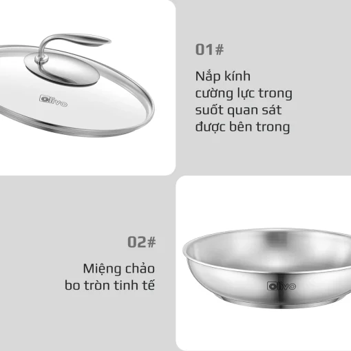 Chảo Inox OLIVO STEVE X PRO – Chống Dính Tự Nhiên, Đáy 5 Lớp, Dùng Mọi Loại Bếp-24cm - Hình ảnh 16