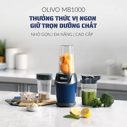 Máy Xay Sinh Tố OLIVO MB1000 – 3 Cốc Xay Linh Hoạt, Xay Đá, Smoothie, Đồ Ăn Dặm, Công Suất 1000W - Hình ảnh 2