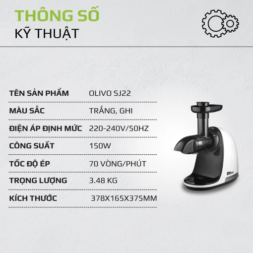 Máy Ép Chậm Trục Ngang OLIVO SJ22 – Ép Rau Không Kẹt, Kiệt Bã, Dễ Vệ Sinh - Hình ảnh 22