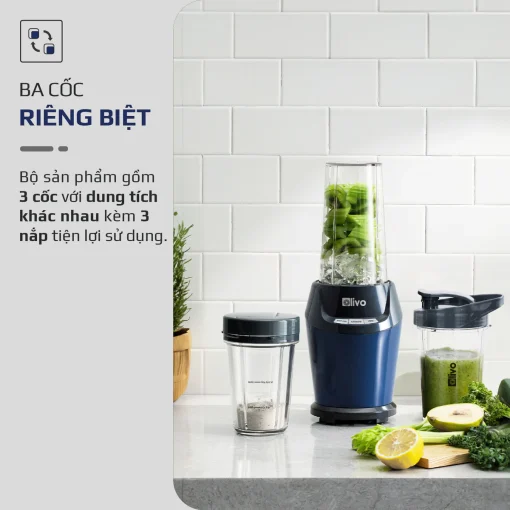 Máy Xay Sinh Tố OLIVO MB1000 – 3 Cốc Xay Linh Hoạt, Xay Đá, Smoothie, Đồ Ăn Dặm, Công Suất 1000W - Hình ảnh 4