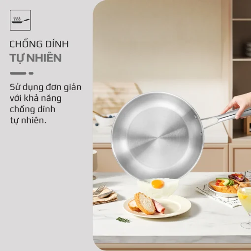Chảo Inox OLIVO STEVE X PRO – Chống Dính Tự Nhiên, Đáy 5 Lớp, Dùng Mọi Loại Bếp-24cm - Hình ảnh 6