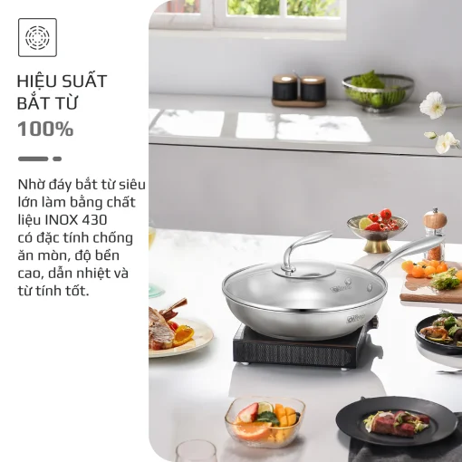 Chảo Inox OLIVO STEVE X PRO – Chống Dính Tự Nhiên, Đáy 5 Lớp, Dùng Mọi Loại Bếp-24cm - Hình ảnh 8