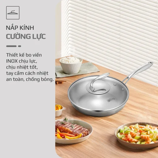 Chảo Inox OLIVO STEVE X PRO – Chống Dính Tự Nhiên, Đáy 5 Lớp, Dùng Mọi Loại Bếp-24cm - Hình ảnh 9