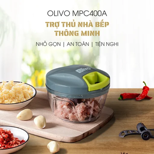 Dụng Cụ Xay Thực Phẩm Mini OLIVO MPC400A – Xay Tỏi Ớt, Xay Thịt, Xay Hạt, Dung Tích 400ML, Dây Kéo Chắc Chắn - Hình ảnh 2