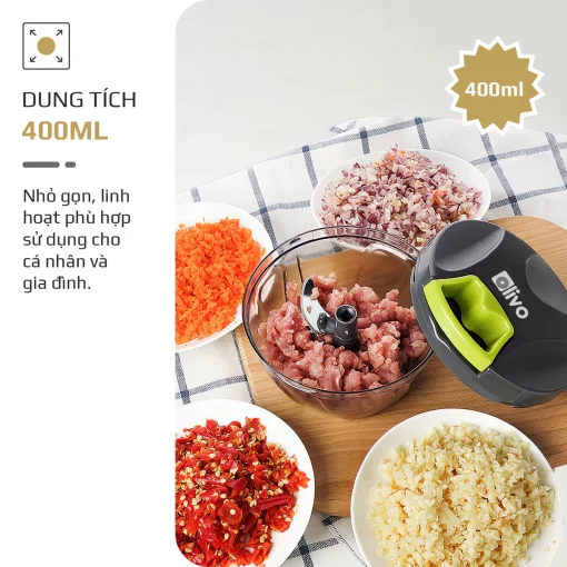 Dụng Cụ Xay Thực Phẩm Mini OLIVO MPC400A – Xay Tỏi Ớt, Xay Thịt, Xay Hạt, Dung Tích 400ML, Dây Kéo Chắc Chắn - Hình ảnh 7