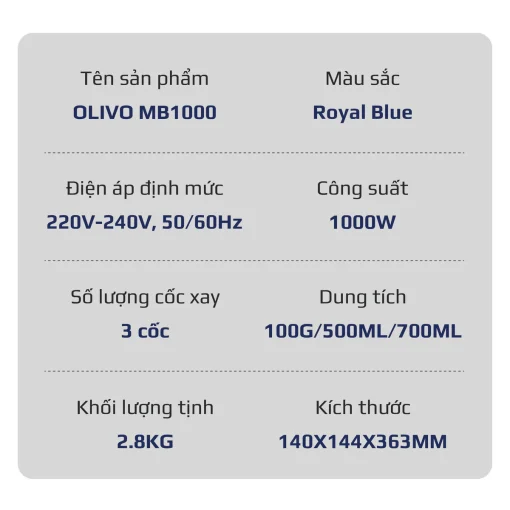 Máy Xay Sinh Tố OLIVO MB1000 – 3 Cốc Xay Linh Hoạt, Xay Đá, Smoothie, Đồ Ăn Dặm, Công Suất 1000W - Hình ảnh 24