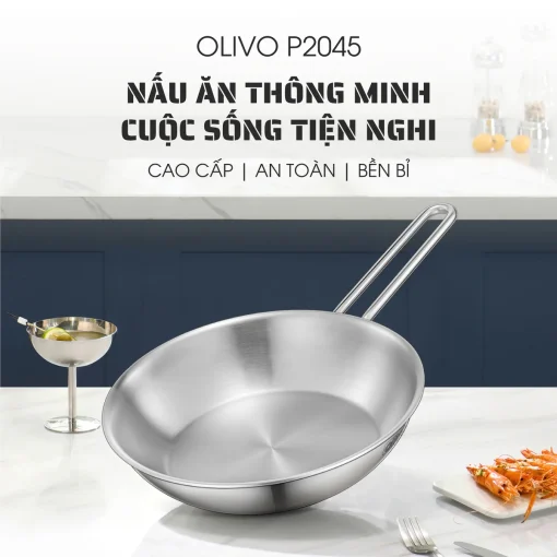 CHẢO INOX OLIVO P2045 – Chống Dính Tự Nhiên, Đáy 3 Lớp, Dùng Mọi Loại Bếp - Hình ảnh 2