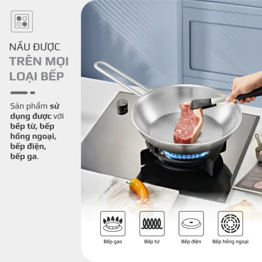 CHẢO INOX OLIVO P2045 – Chống Dính Tự Nhiên, Đáy 3 Lớp, Dùng Mọi Loại Bếp - Hình ảnh 12