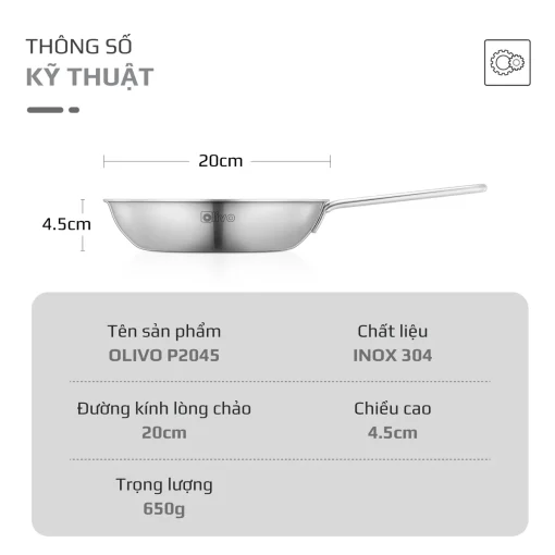 CHẢO INOX OLIVO P2045 – Chống Dính Tự Nhiên, Đáy 3 Lớp, Dùng Mọi Loại Bếp - Hình ảnh 15