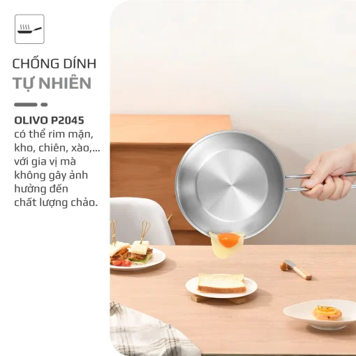 CHẢO INOX OLIVO P2045 – Chống Dính Tự Nhiên, Đáy 3 Lớp, Dùng Mọi Loại Bếp - Hình ảnh 6