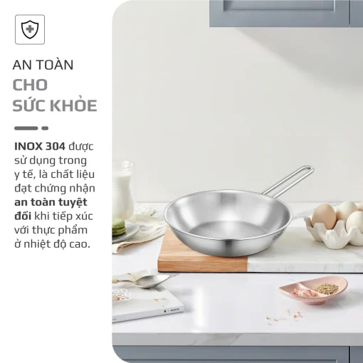 CHẢO INOX OLIVO P2045 – Chống Dính Tự Nhiên, Đáy 3 Lớp, Dùng Mọi Loại Bếp - Hình ảnh 7