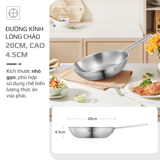 CHẢO INOX OLIVO P2045 – Chống Dính Tự Nhiên, Đáy 3 Lớp, Dùng Mọi Loại Bếp - Hình ảnh 10
