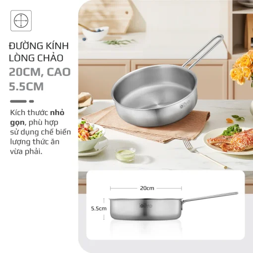 Chảo Inox OLIVO P2055 – Chống Dính Tự Nhiên, Dùng Mọi Loại Bếp, 20cm - Hình ảnh 10