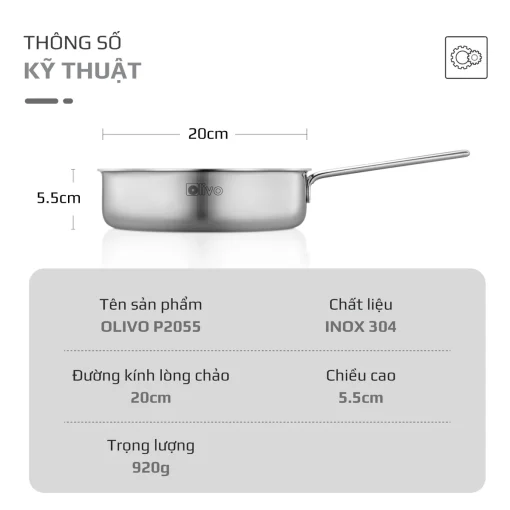 Chảo Inox OLIVO P2055 – Chống Dính Tự Nhiên, Dùng Mọi Loại Bếp, 20cm - Hình ảnh 15