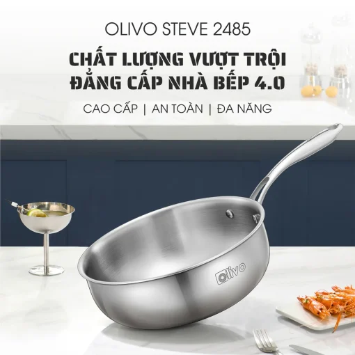 Chảo Inox OLIVO STEVE 2485 – Chống Dính Tự Nhiên, Đáy 4 Lớp, Dùng Mọi Loại Bếp-24cm - Hình ảnh 2