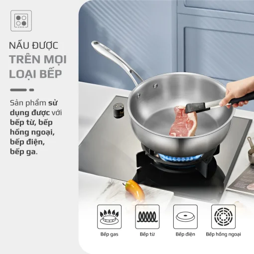 Chảo Inox OLIVO STEVE 2485 – Chống Dính Tự Nhiên, Đáy 4 Lớp, Dùng Mọi Loại Bếp-24cm - Hình ảnh 12