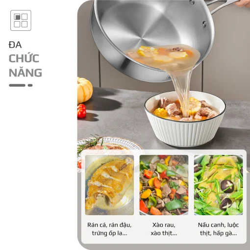 Chảo Inox OLIVO STEVE 2485 – Chống Dính Tự Nhiên, Đáy 4 Lớp, Dùng Mọi Loại Bếp-24cm - Hình ảnh 13