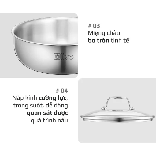 Chảo Inox OLIVO STEVE 2485 – Chống Dính Tự Nhiên, Đáy 4 Lớp, Dùng Mọi Loại Bếp-24cm - Hình ảnh 16