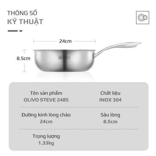 Chảo Inox OLIVO STEVE 2485 – Chống Dính Tự Nhiên, Đáy 4 Lớp, Dùng Mọi Loại Bếp-24cm - Hình ảnh 17