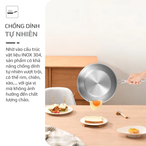 Chảo Inox OLIVO STEVE 2485 – Chống Dính Tự Nhiên, Đáy 4 Lớp, Dùng Mọi Loại Bếp-24cm - Hình ảnh 4