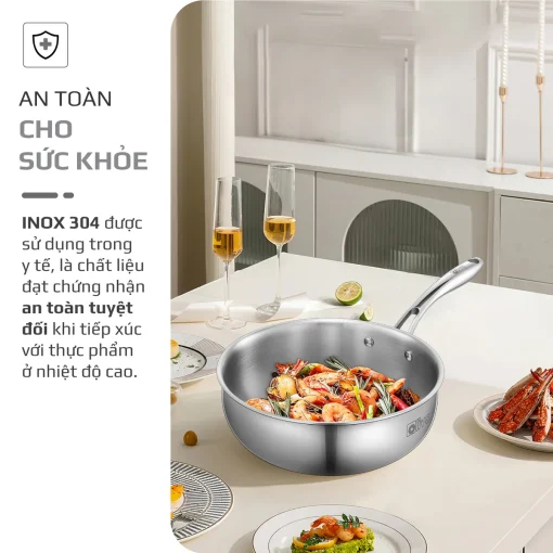 Chảo Inox OLIVO STEVE 2485 – Chống Dính Tự Nhiên, Đáy 4 Lớp, Dùng Mọi Loại Bếp-24cm - Hình ảnh 7