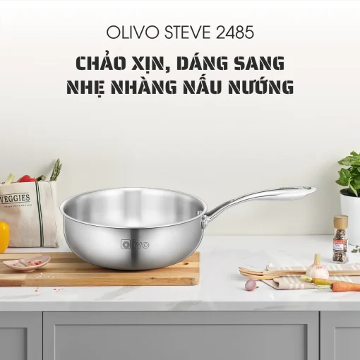 Chảo Inox OLIVO STEVE 2485 – Chống Dính Tự Nhiên, Đáy 4 Lớp, Dùng Mọi Loại Bếp-24cm - Hình ảnh 9