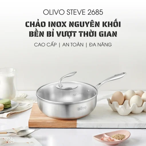 Chảo Inox OLIVO STEVE 2685 – Chống Dính Tự Nhiên, Đáy 3 Lớp, Dùng Mọi Loại Bếp-26cm - Hình ảnh 2