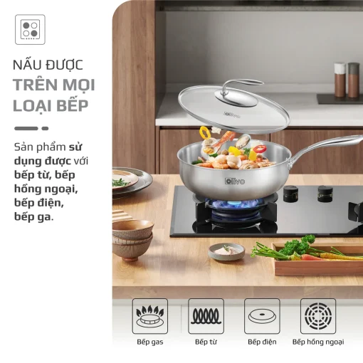 Chảo Inox OLIVO STEVE 2685 – Chống Dính Tự Nhiên, Đáy 3 Lớp, Dùng Mọi Loại Bếp-26cm - Hình ảnh 11